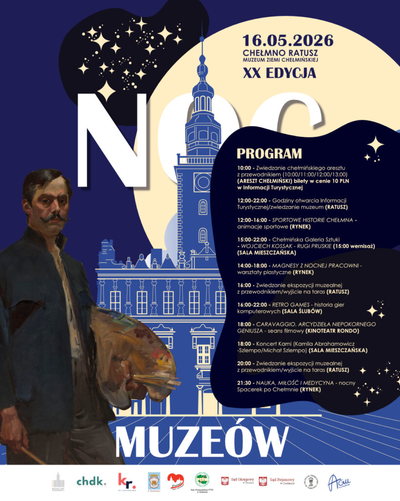 Noc Muzeów zbliża się wielkimi krokami! Już teraz zdradzamy plakat zapowiadający to wyjątkowe wydarzenie Szczegółowy program, atrakcje i wszystkie najważniejsze informacje https://muzeumchelmno.pl - warto być na bieżąco! Szykujcie się na coś naprawdę wyjątkowego 16 maja 2026 roku - Muzeum Ziemi Chełmińskiej w Chełmnie Projekt grafiki @agu_illustration Dodano: 09.05.2026 r., EP